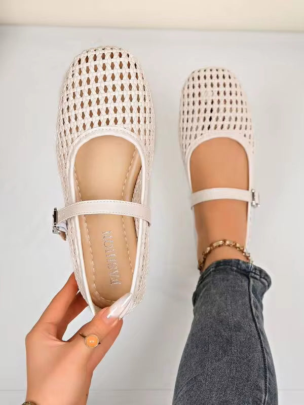 Women's Summer New Fashion Flat Shoes, Hollow-Out Buckle Design, Comfortable Wear, Suitable For Travel, Vacation, Mother's Day,Ballet Flats